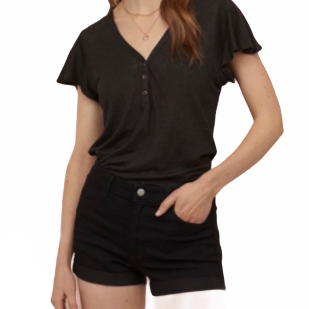 H&M Black Cuffed Cutoff Denim Shorts Size 6